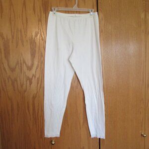 WOMEN'S SIZE L PANTS WHITE STRETCH LEGGINGS PANTALOONS LACE BOTTOM VINTAGE USA M